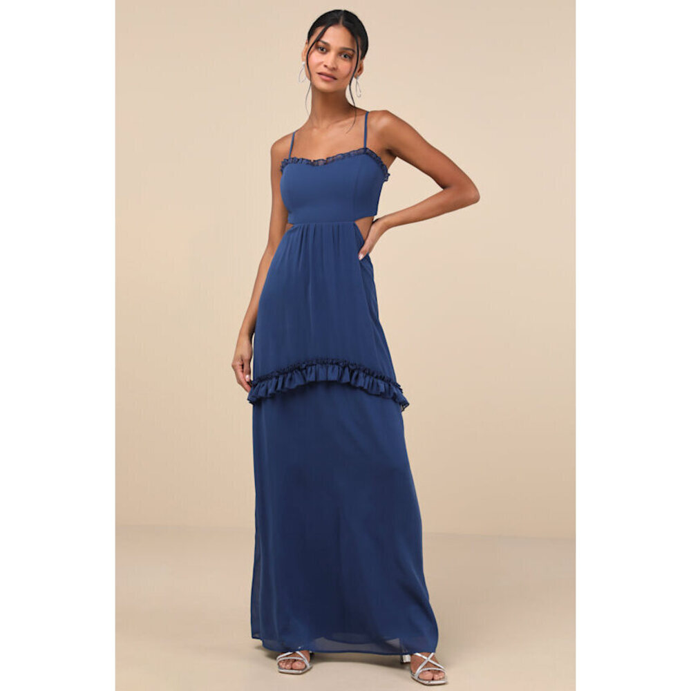 NWOT! Lulus Pronounced Perfection Dark Blue Cutout Tie-back Maxi Dress - Size XS